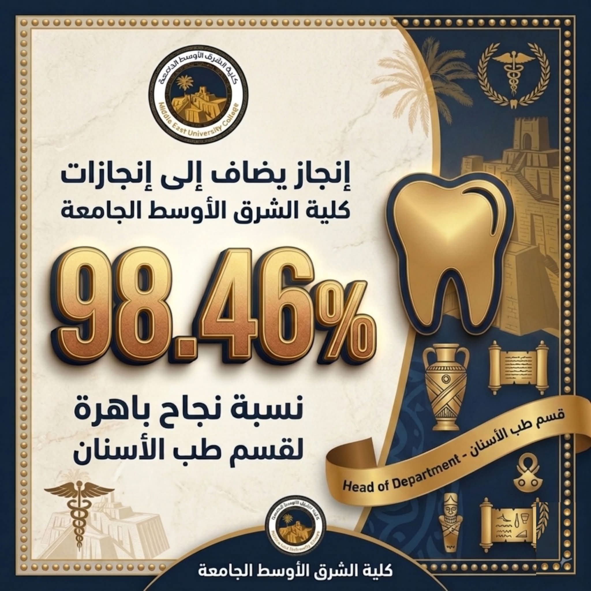 إنجاز أكاديمي متميز لقسم طب الاسنان في كلية الشرق الأوسط الجامعة