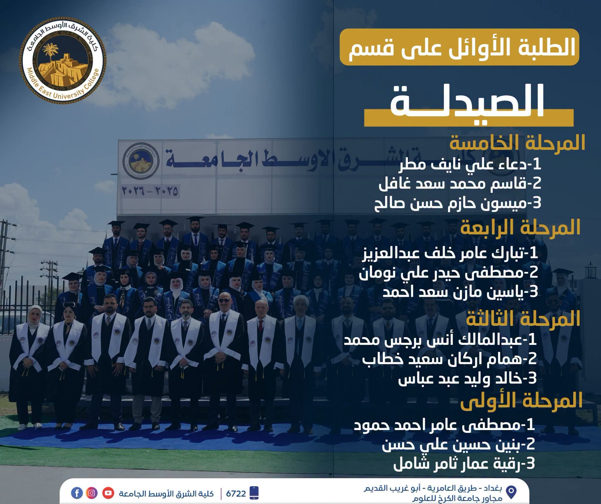 الطلبة الاوائل لقسم الصيدلة